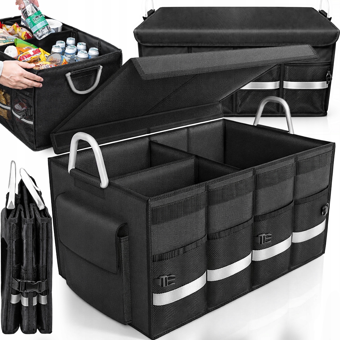 organizer do bagażnika samochodowego składany kosz na zakupy 60x35x30 cm