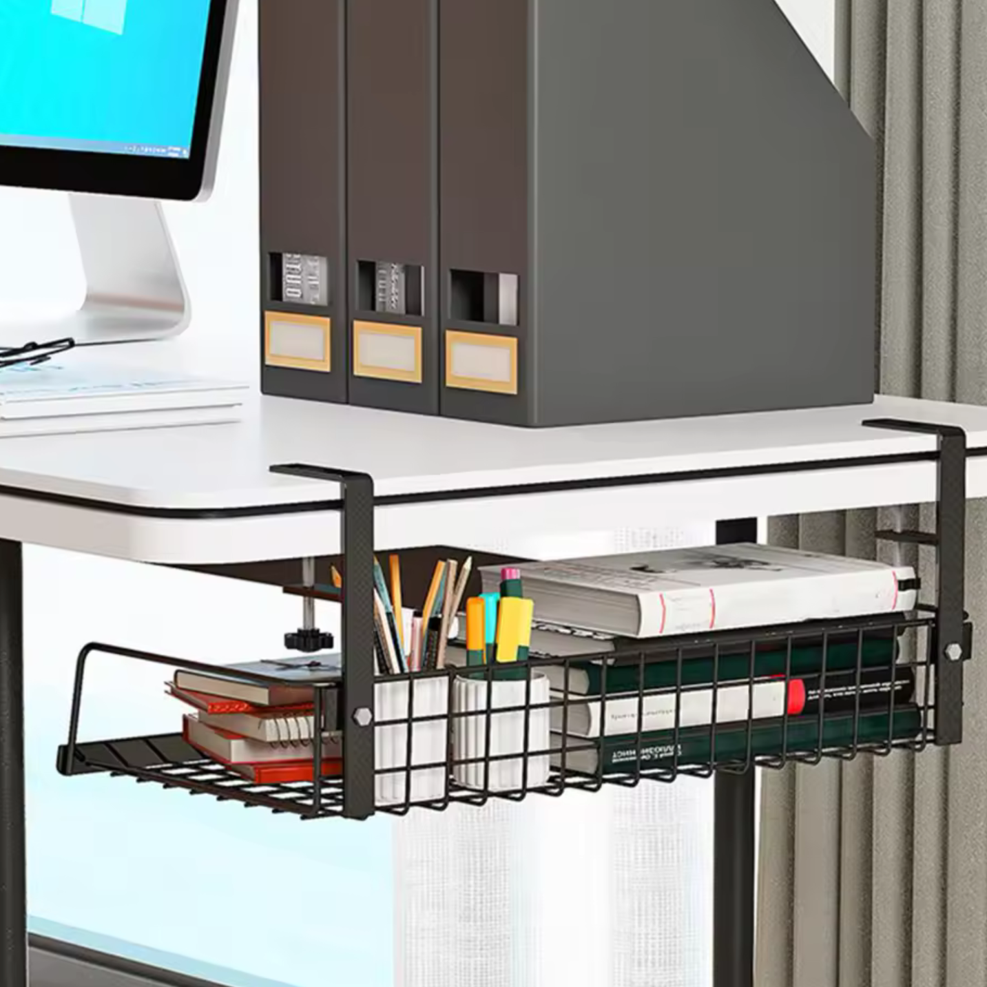 organizer na kable polka pod biurko simplo montowana do blatu regulowane uchwyty