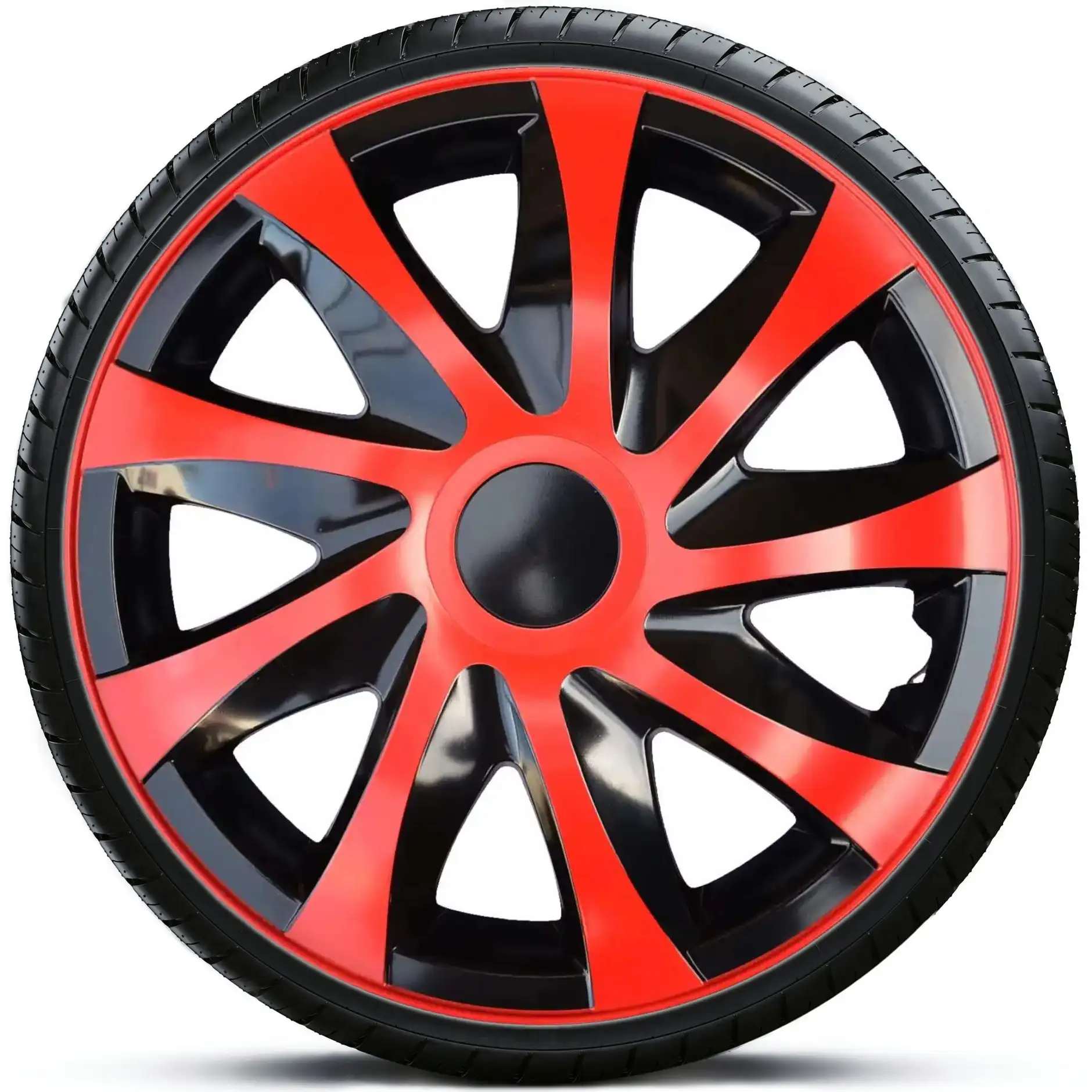 4x Kołpaki 16 DRACO CZARNO CZERWONE TUNING