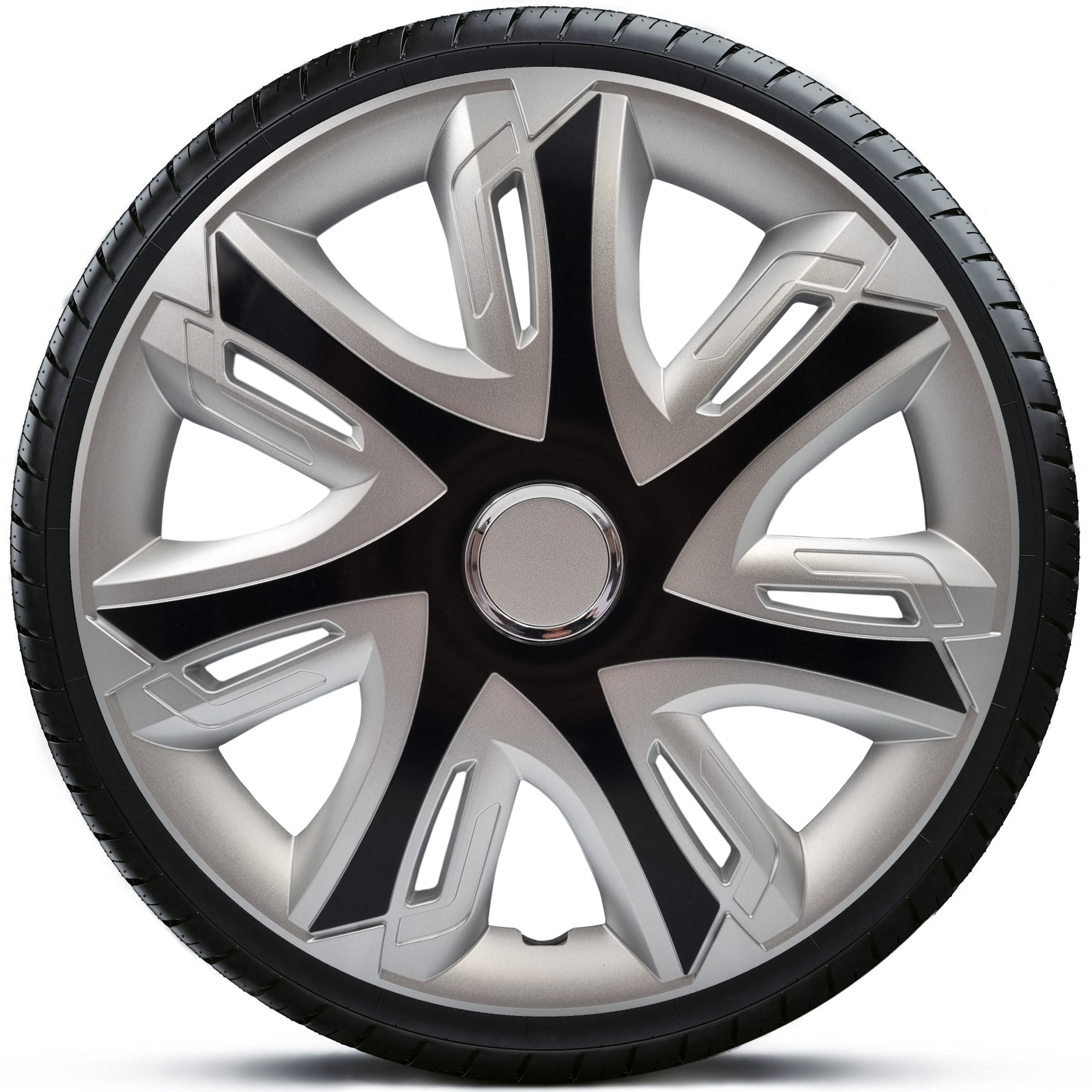 4x Kołpaki 14 cali SUPERNOVA SREBRNO CZARNE TUNING