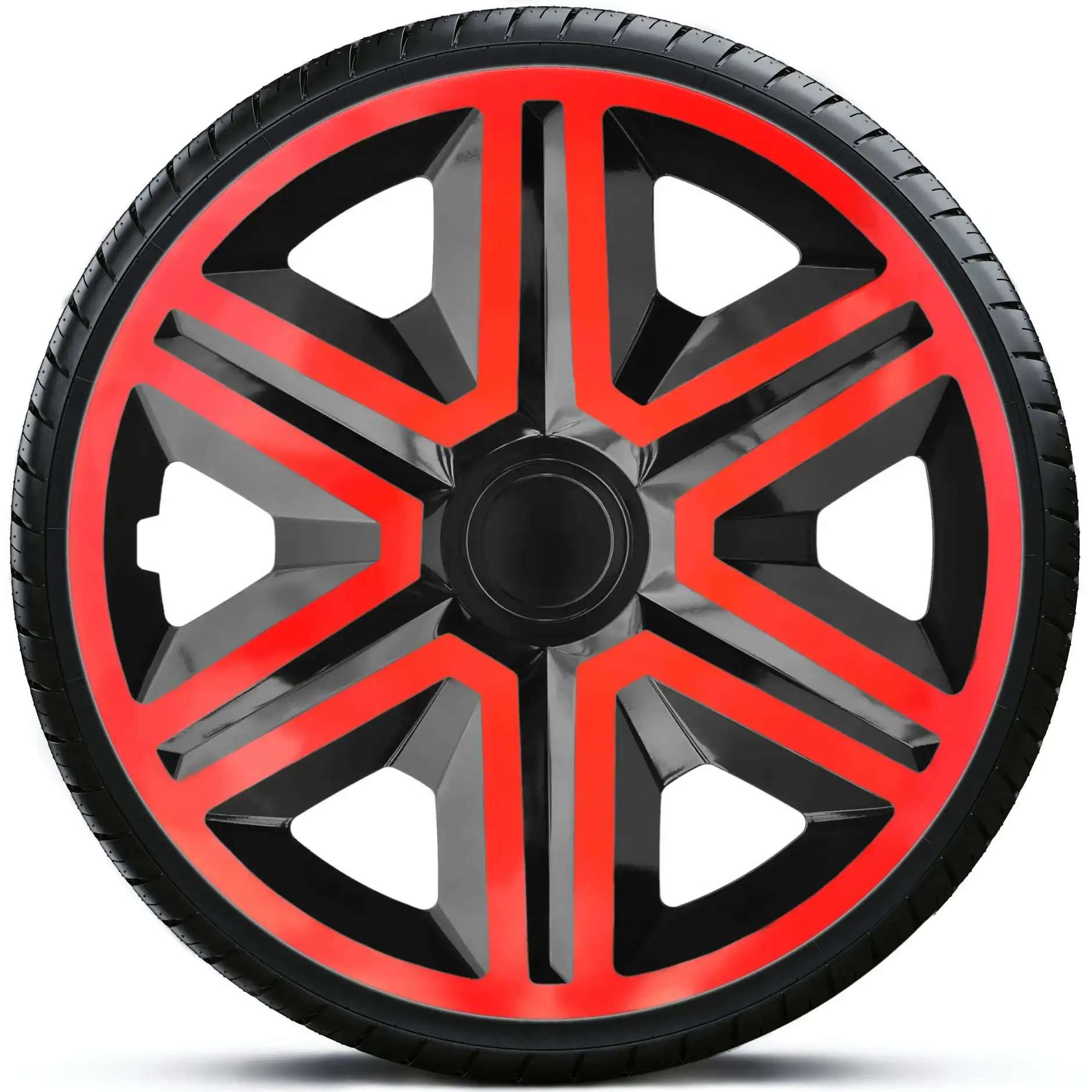 4x Kołpaki 15 ACTION CZARNO CZERWONE TUNING