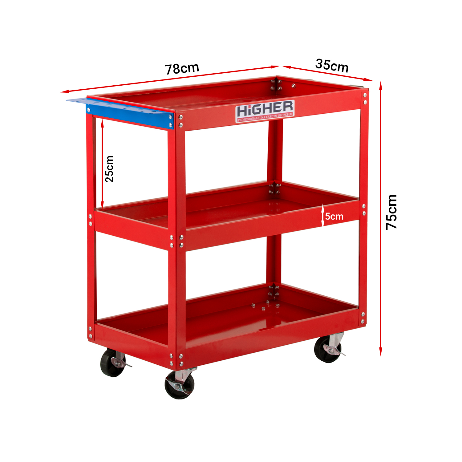 Wózek warsztatowy narzędziowy półki HIGHER kółka