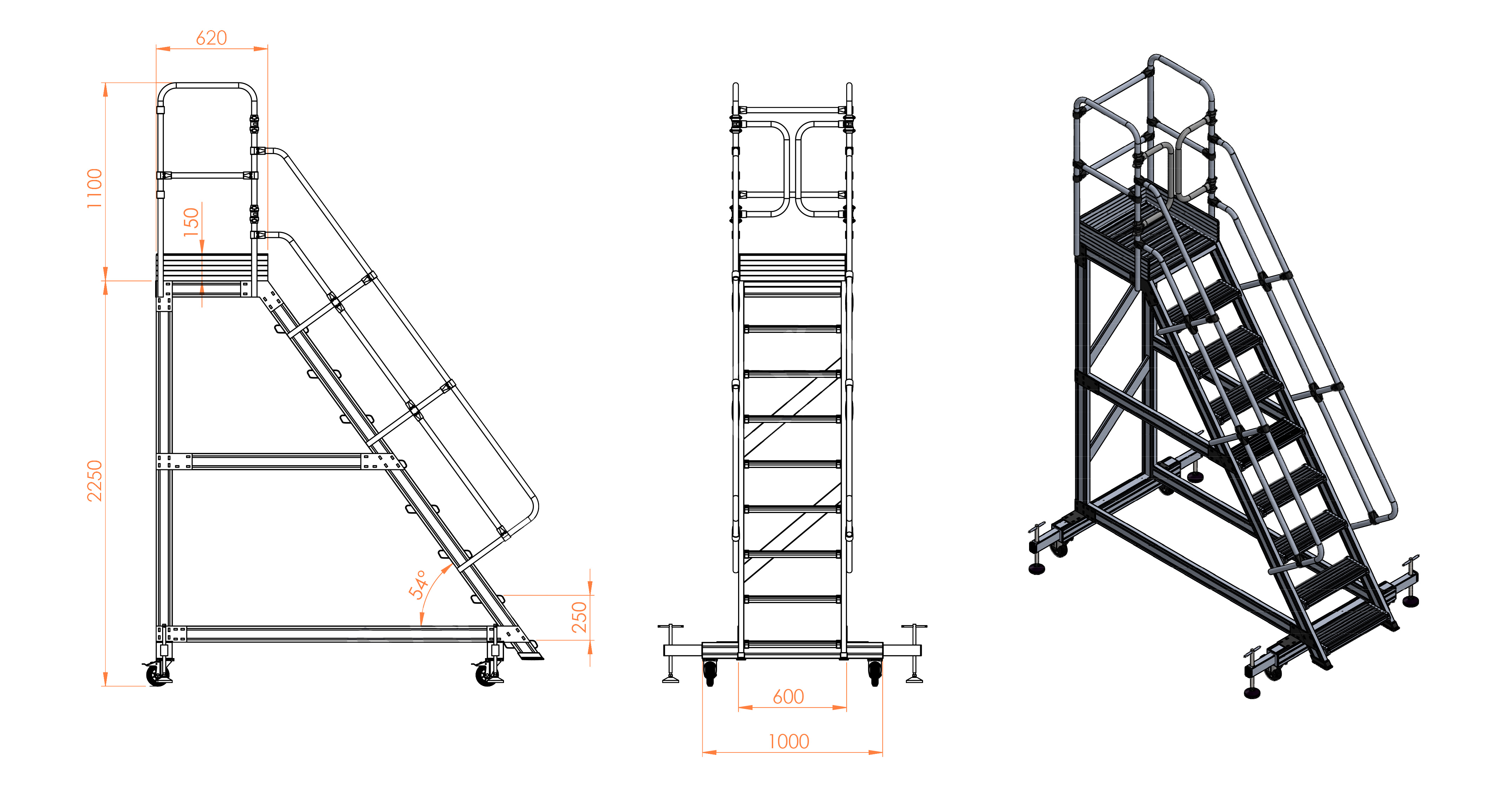 Drabina magazynowa podest jezdny HIGHER 87PRO 8708 8 stopni + podest