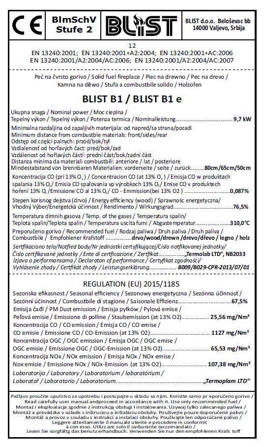 Piec kominek stalowy szamotowy BLIST B1 e koza 9kW