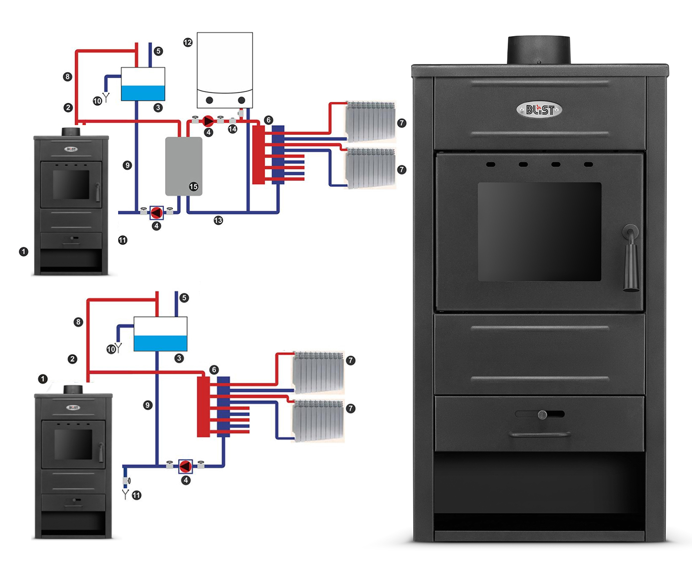 Piec kominek stalowy szamotowy BLIST B1 e koza 9kW