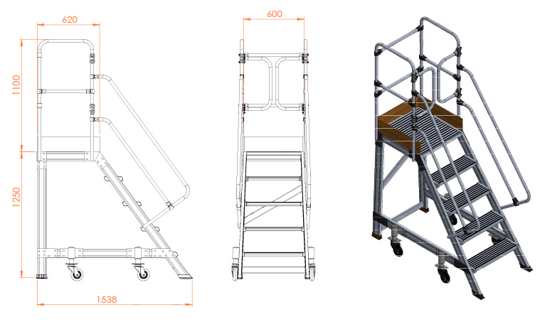 Drabina magazynowa podest jezdny HIGHER 87-YPRO 8705-Y 5 stopni + podest