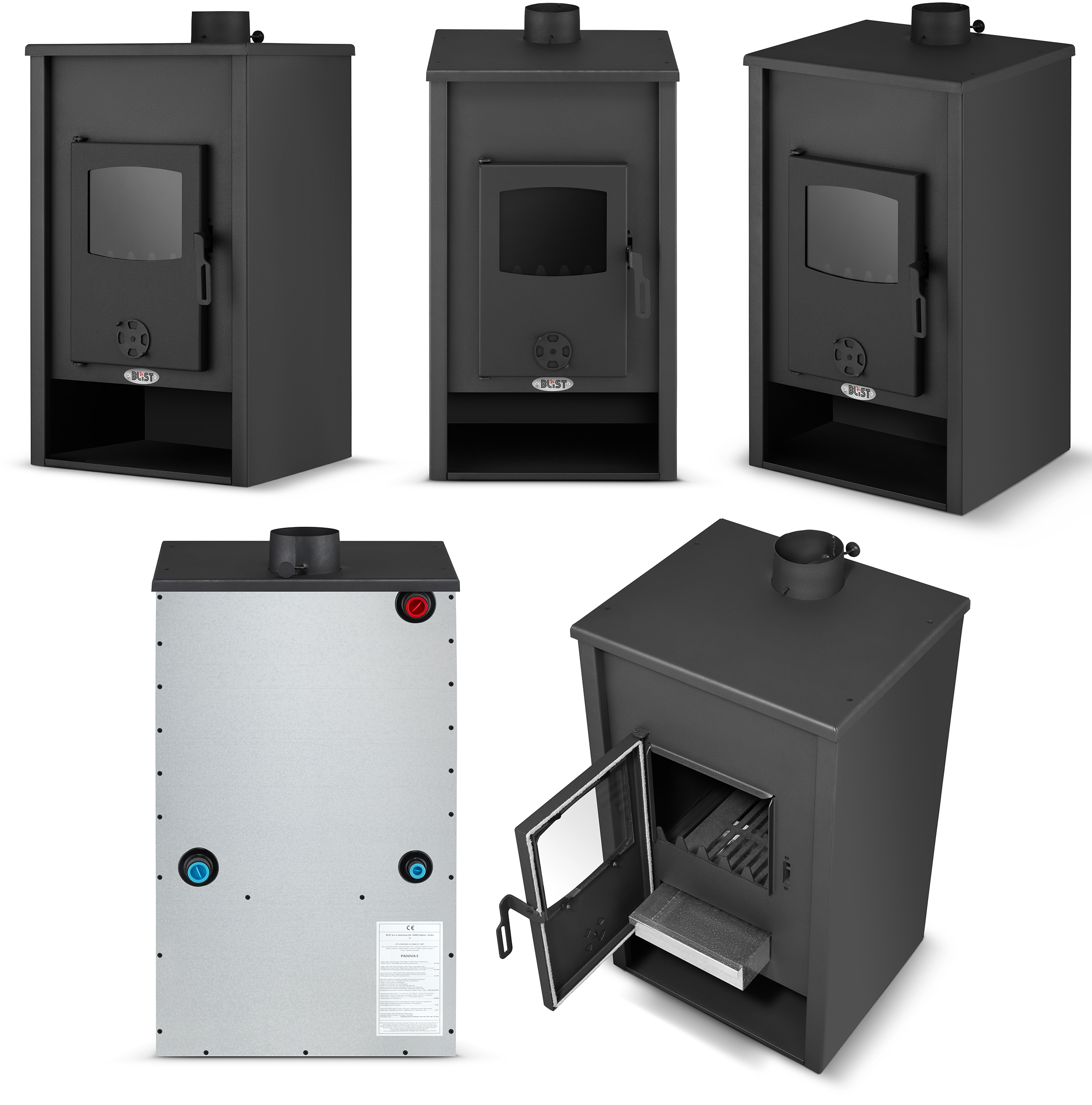 Piec piecyk kominek koza z płaszczem wodnym kocioł CO BLIST B2E