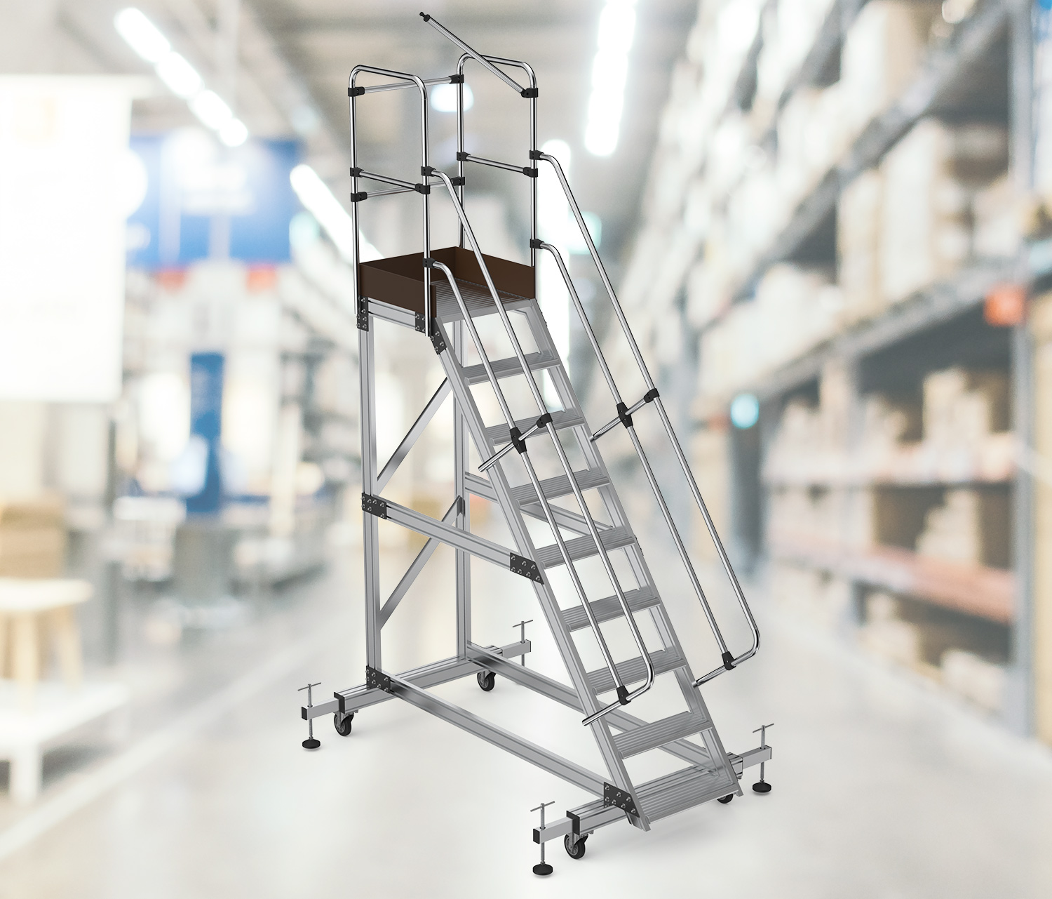 Drabina magazynowa podest jezdny HIGHER 87PRO 8708 8 stopni + podest