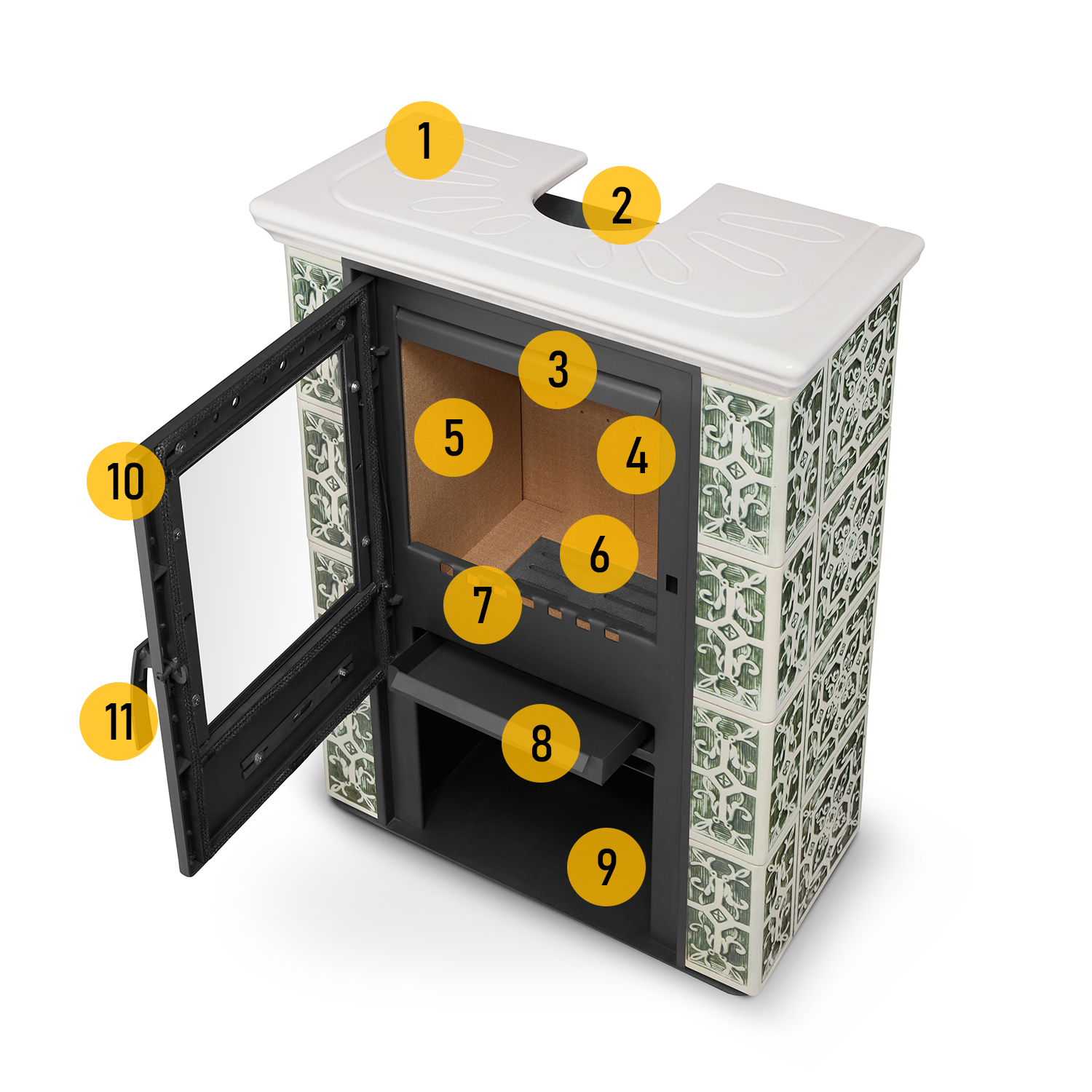 Kominek kaflowy piec wkład kominkowy wolnostojący koza JASMIN 3 kolory