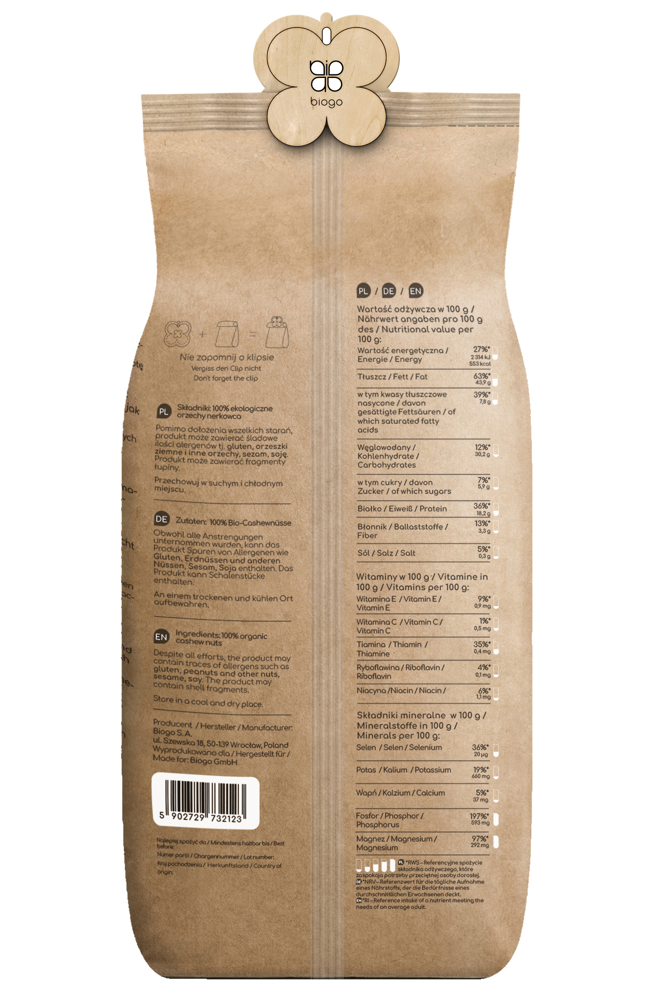 Orzechy Nerkowca BIO tył opakowania
