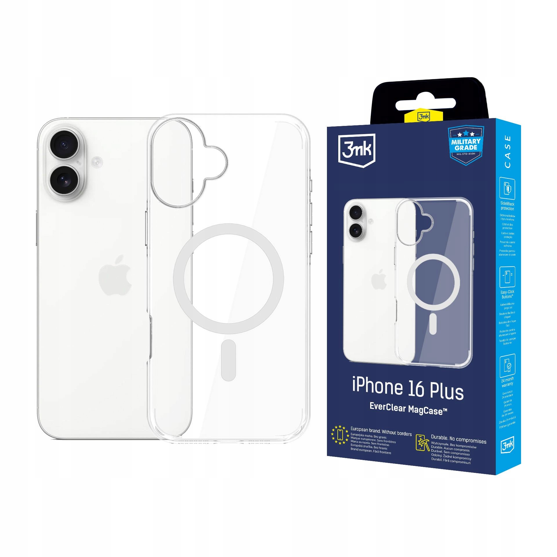 Nieżółknące etui MagSafe na tył do iPhone 16 Plus - 3mk EverClear Mag Case