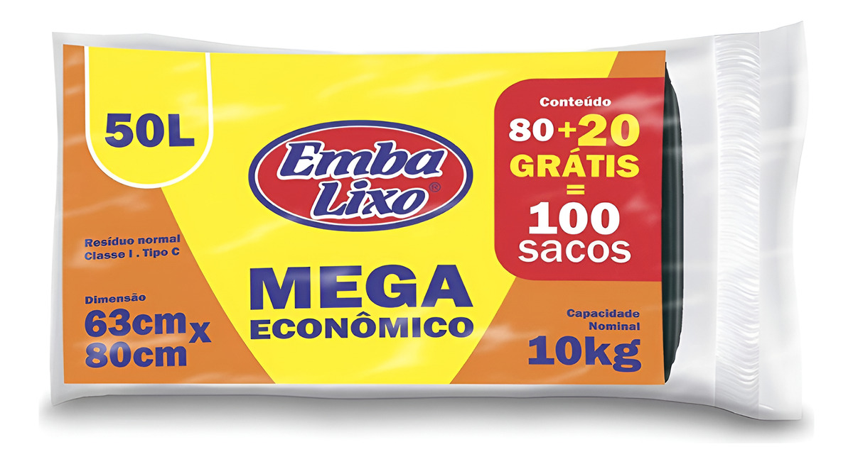 Saco De Lixo Preto Embalixo Com 50 Litros 100uni Econômico