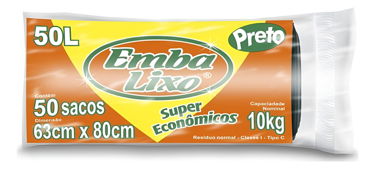 Saco Embalixo Rolo Super Economico Preto 50l Com 50 Sacos