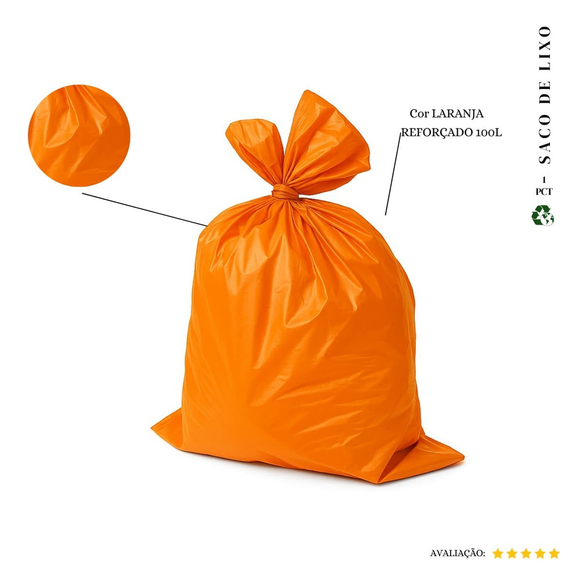 Saco De Lixo 100 Litros Reforçado P4 - 100 Unidades Cor Laranja (pacote 4kg 90x100 0,08Micras) 4kg
