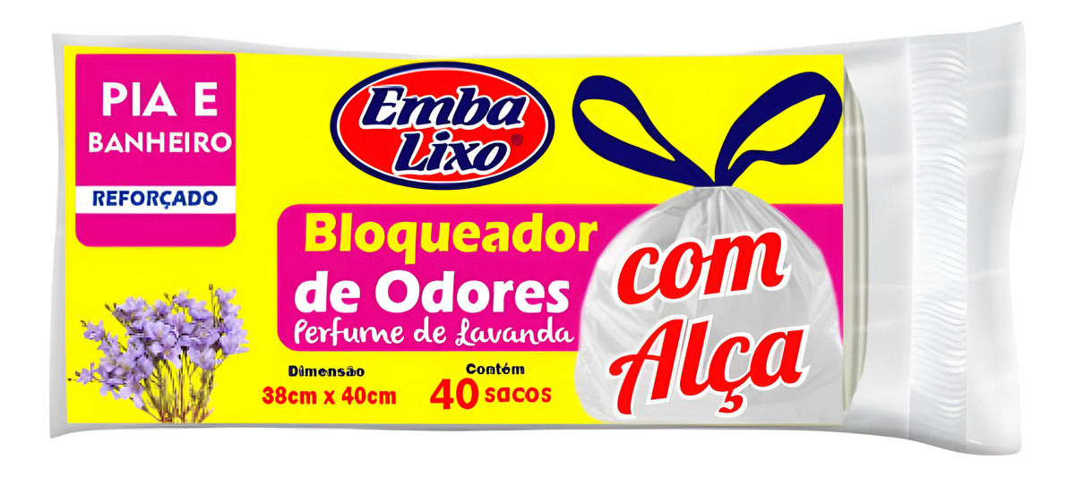 Saco De Lixo Pia E Banheiro Lavanda Com Alça Embalixo 40un