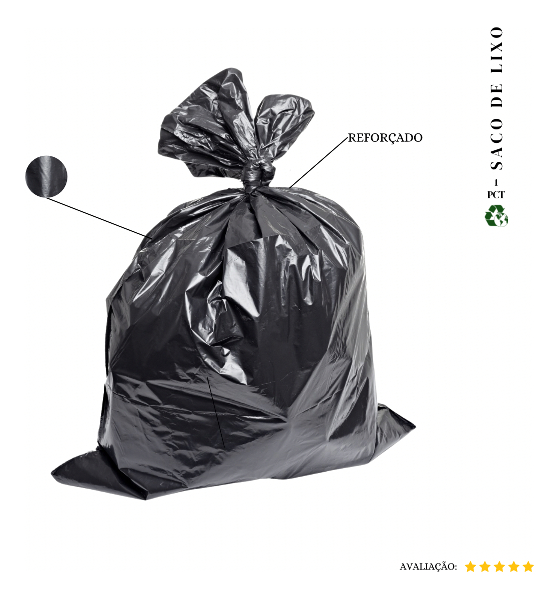 Saco De Lixo 600 Litros Reforçado Preto - 10 Unidades