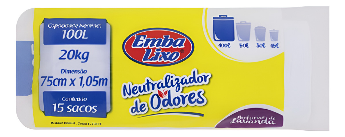 Saco Para Lixo Embalixo 100 L Com Neutralizador De Odores Lavanda