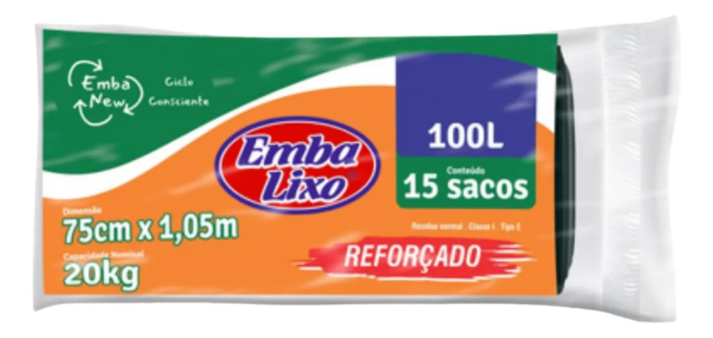 Saco Para Lixo Embanew Preto 100l Com 15 Unidades Embalixo