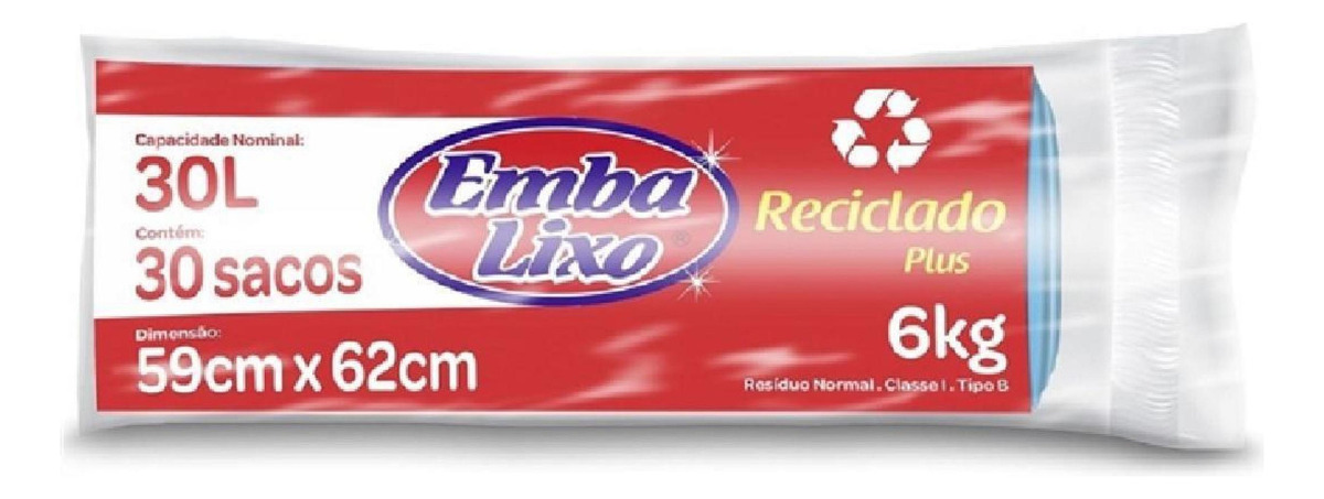 Saco De Lixo Embalixo Plus Azul 30 Litros Rolo 30 Sacos