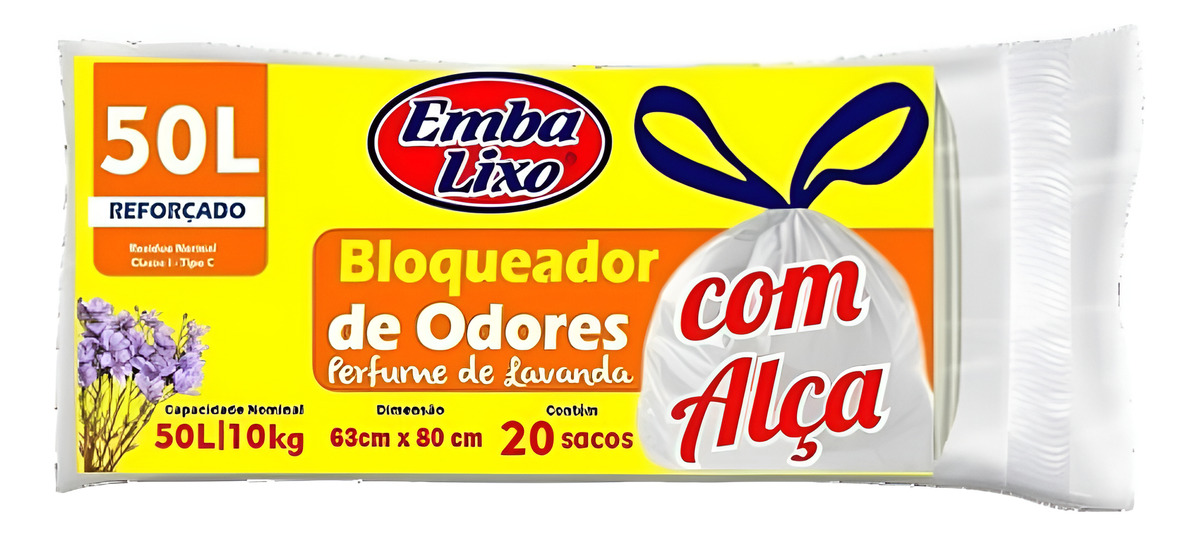 Saco Lixo Com Alça Bloqueador De Odor 50 Litros Embalixo