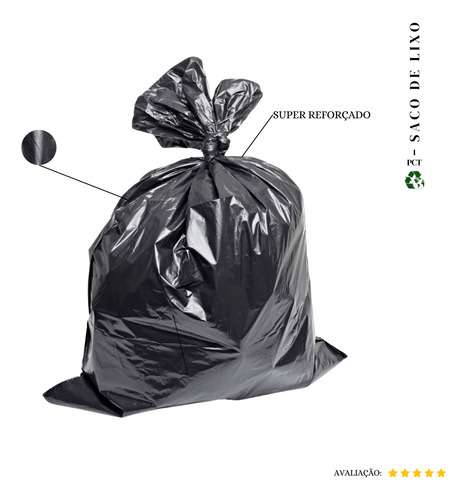 Saco De Lixo 40 Litros Super Reforçado P3 preto - 50 Unidades Cor Preto (pacote 3kg 60x65 0,08Micras) 1,5kg