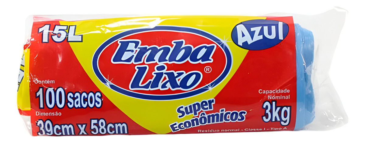 Saco De Lixo Econômico Azul Embalixo 15l 100un