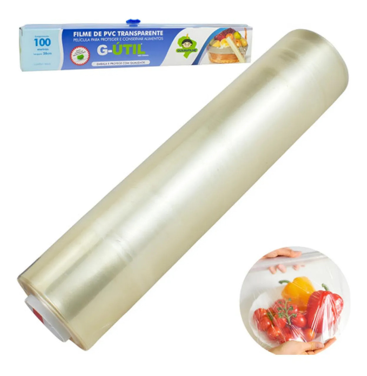 Rolo Bobina Filme Pvc 28cm X 100 Metros Com Trilho Cortante