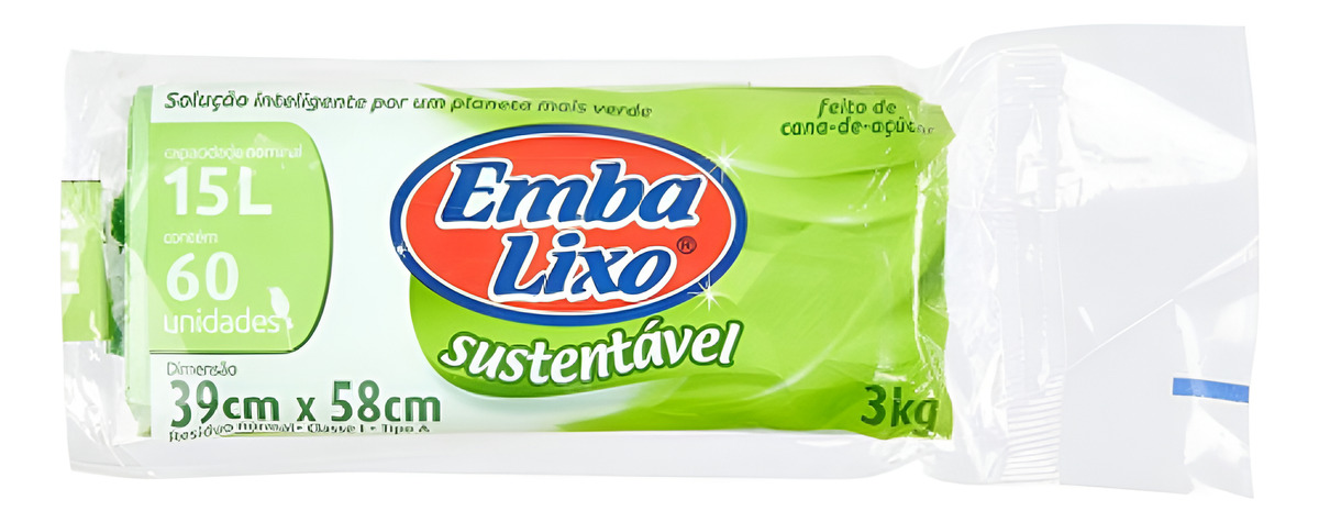 Saco De Lixo Sustentável Feito De Cana De Açúcar 15 L 60 Uni
