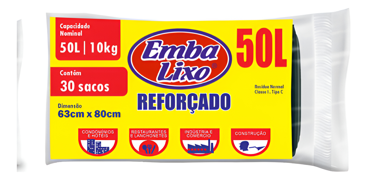Saco Lixo Embalixo Super Prof Reforçado Preto 50l C/ 30