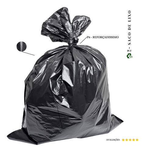 Saco De Lixo 100 Litros Reforçadissimo P8 - 100 Unidades Cor Preto (pacote 8kg 90x100 0,10Micras)  8kg