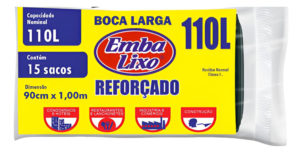 Saco Lixo Preto Embalixo Super Prof. Preto 110l  C/ 15 Sacos