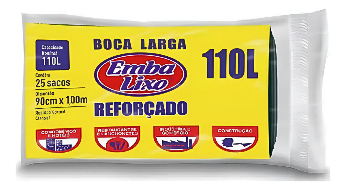 Saco Para Lixo Reforçado Preto 110 Litros 25 Unidades