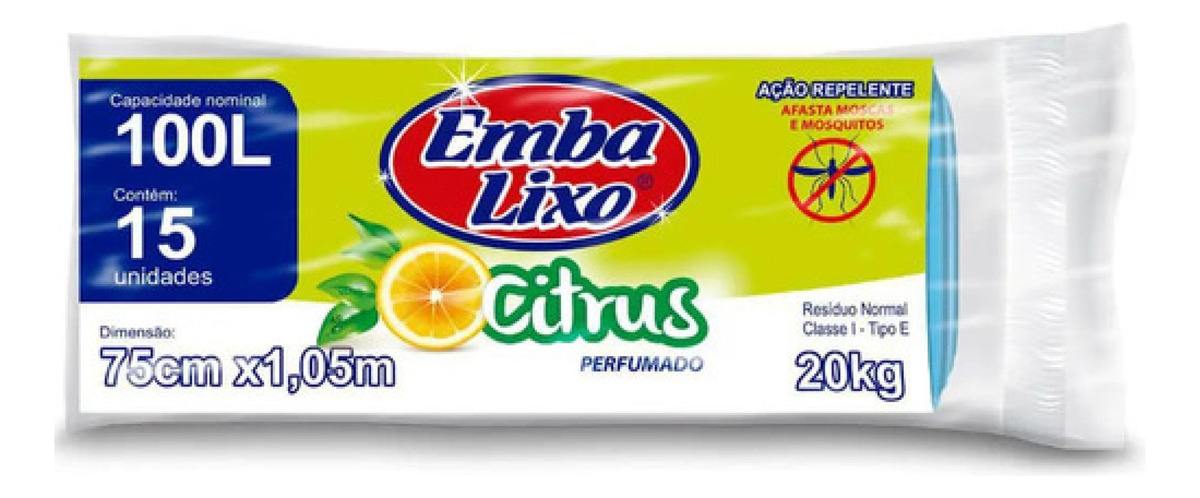 Saco De Lixo Embalixo 100l Repelente Perfumado Citrus 15 Un