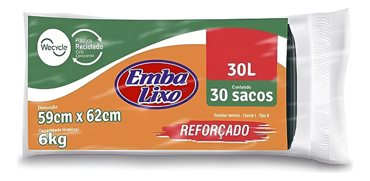 Saco Para Lixo Embanew Preto 30l Com 30 Unidades Embalixo