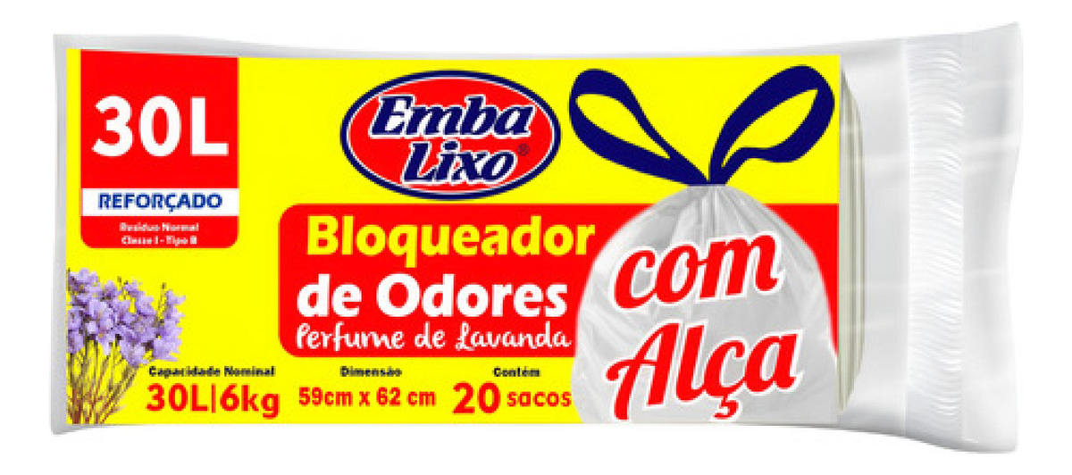 Saco De Lixo 30l Elimina Odores Lavanda Com Alça Embalixo 20