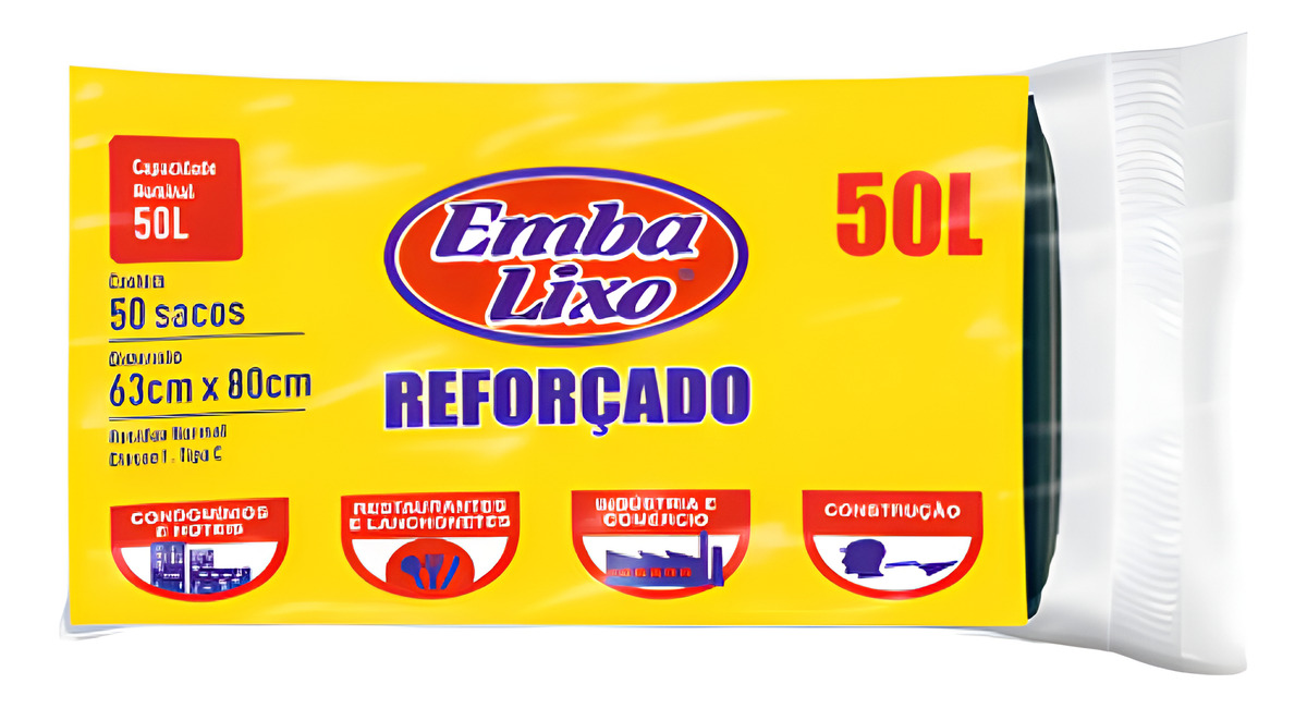 Saco De Lixo 50 Litros Super Reforçado Embalixo 50 Unidades