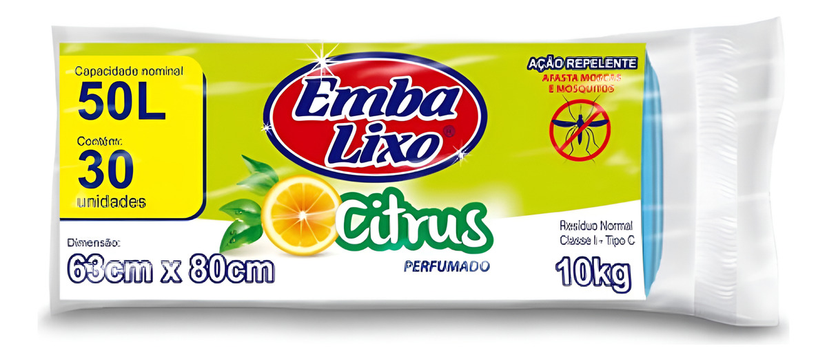 Saco De Lixo Embalixo 50 Litros Perfumado Repelente Citrus