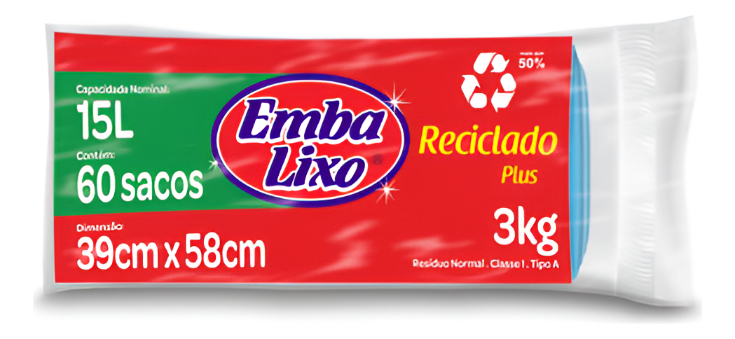 Saco Para Lixo Reciclado Plus Azul 15l 60 Unidades Embalixo