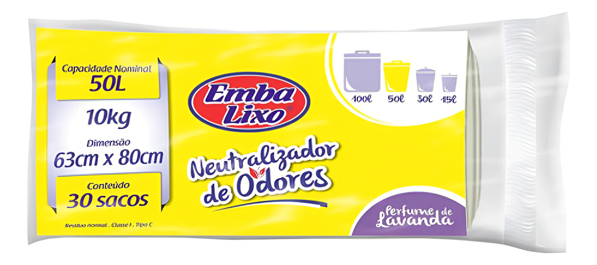 Saco De Lixo Neutralizador Odores 50 Litros 30 Sacos 63x80cm