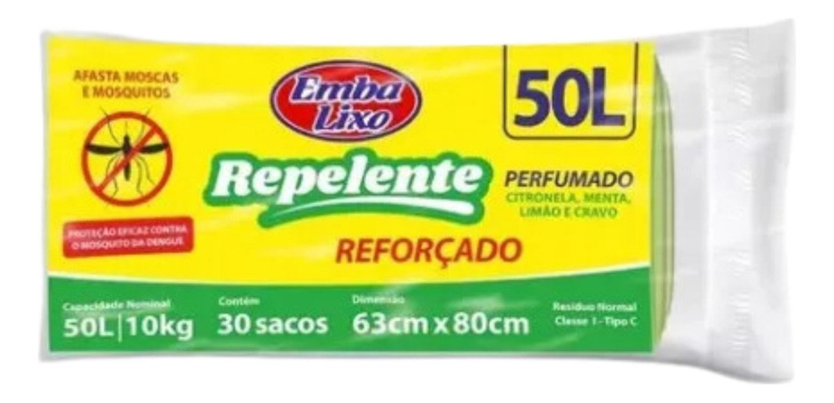 Saco Lixo Emba Lixo Repelente Reforçado 50l 63x80cm 30 Sacos