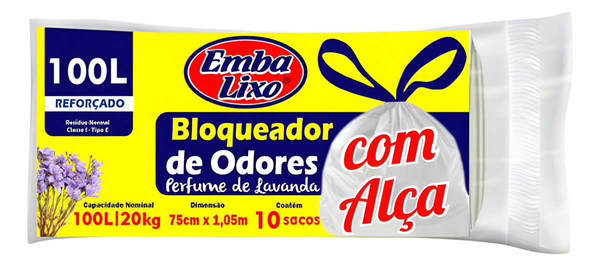 Saco De Lixo 100l Reforçado Elimina Odores Com Alça Embalixo
