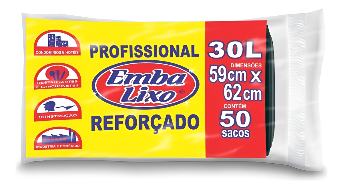 Saco De Lixo 30l Reforçado Embalixo - 50 Unidades Cor Preto