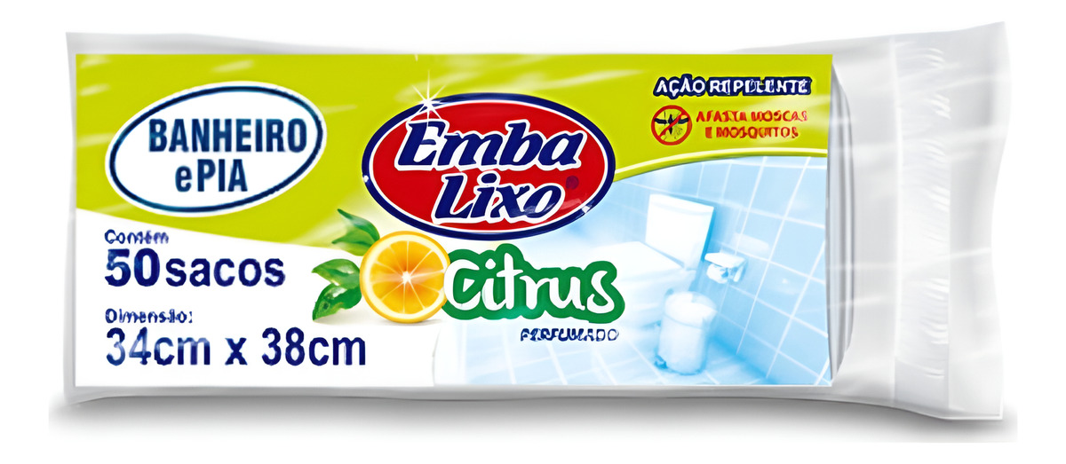 Saco De Lixo Pia E Banheiro Citrus Perfumado Embalixo 50 Un