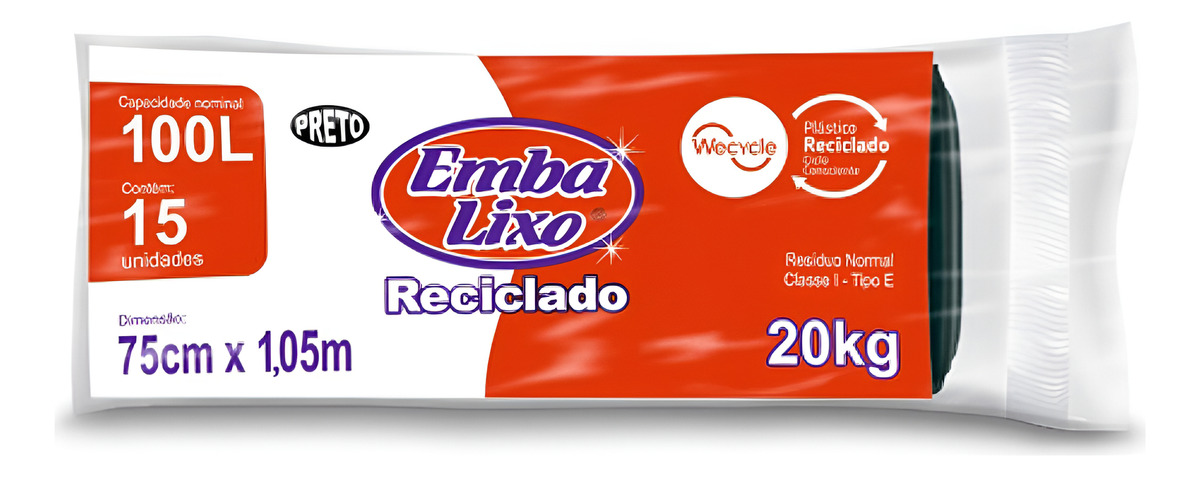 Saco Para Lixo Reciclado Preto 100l Com 15 Unidades Embalixo
