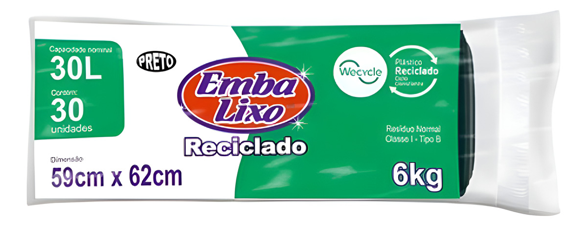 Saco Para Lixo Reciclado Preto 30l Com 30 Unidades Embalixo