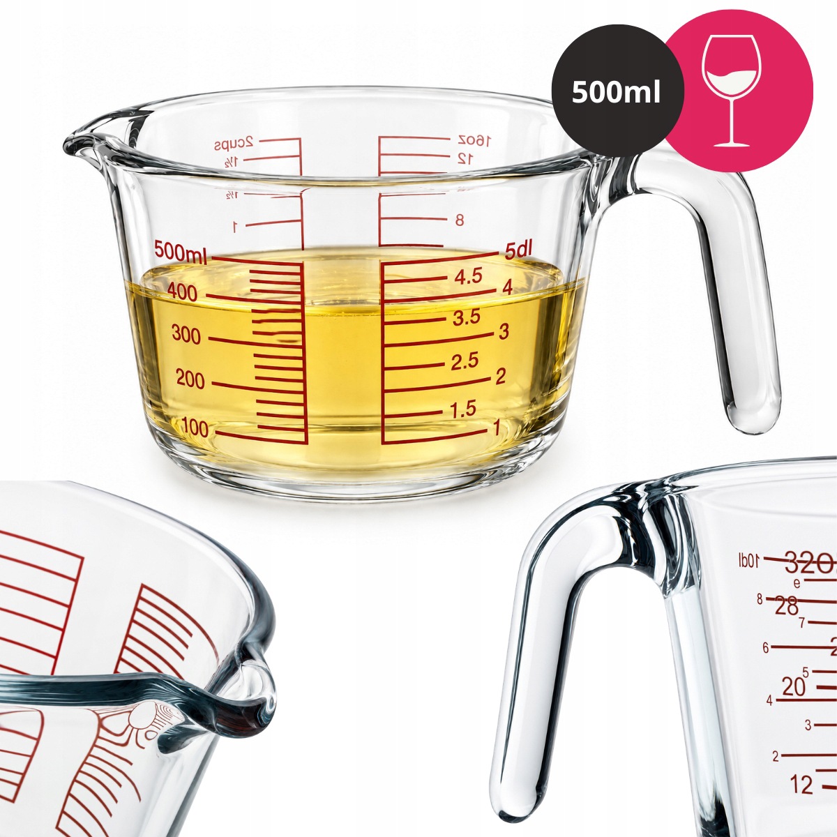 Szklana miarka kuchenna KAMILLE KM-9176 500 ml z uchwytem