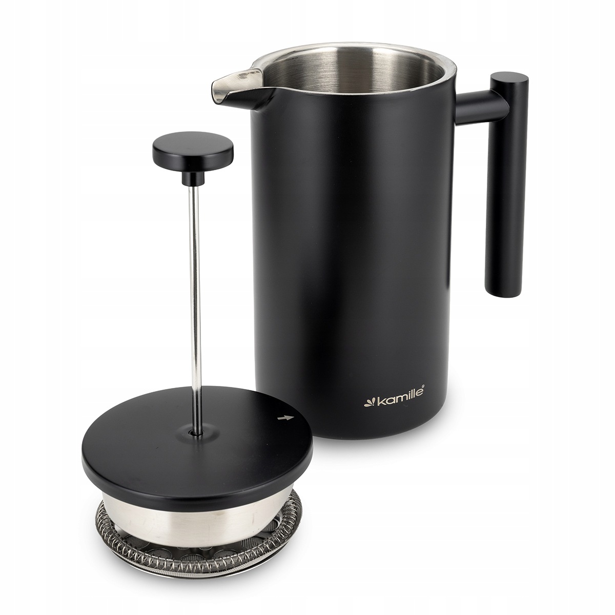 Stalowy French Press Kamille KM-5845 z wygodnym uchwytem i dziobkiem