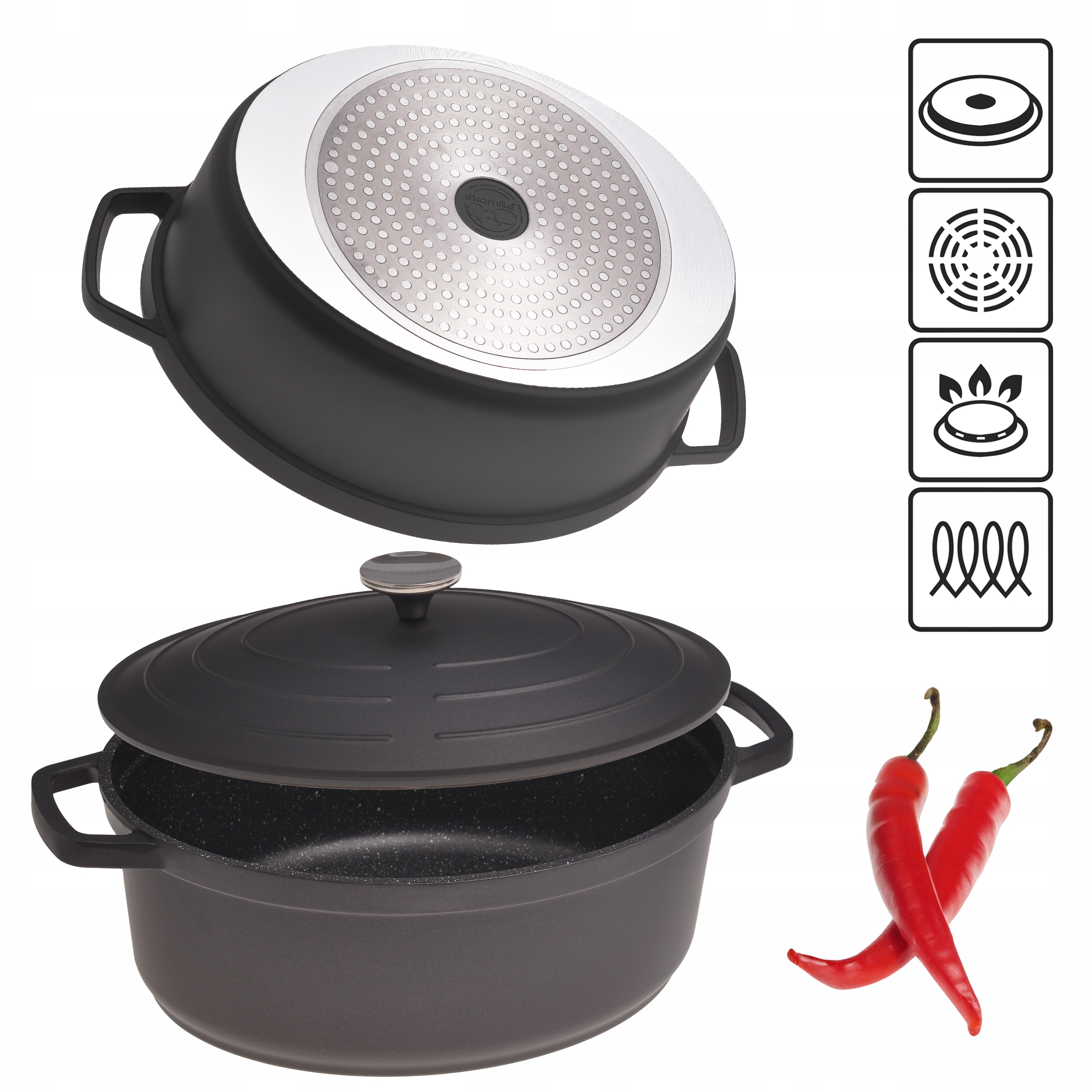 Garnek aluminiowy brytfanna Kamille KM-4464 6 l z pokrywką
