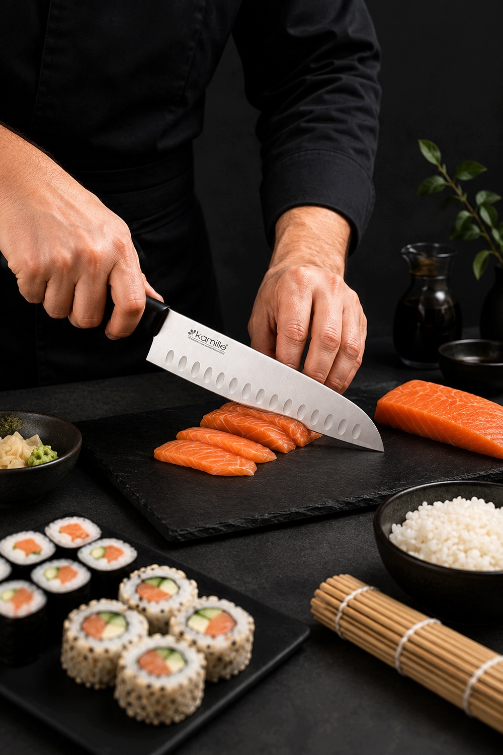 Ostre ostrze noża Santoku ze stali nierdzewnej
