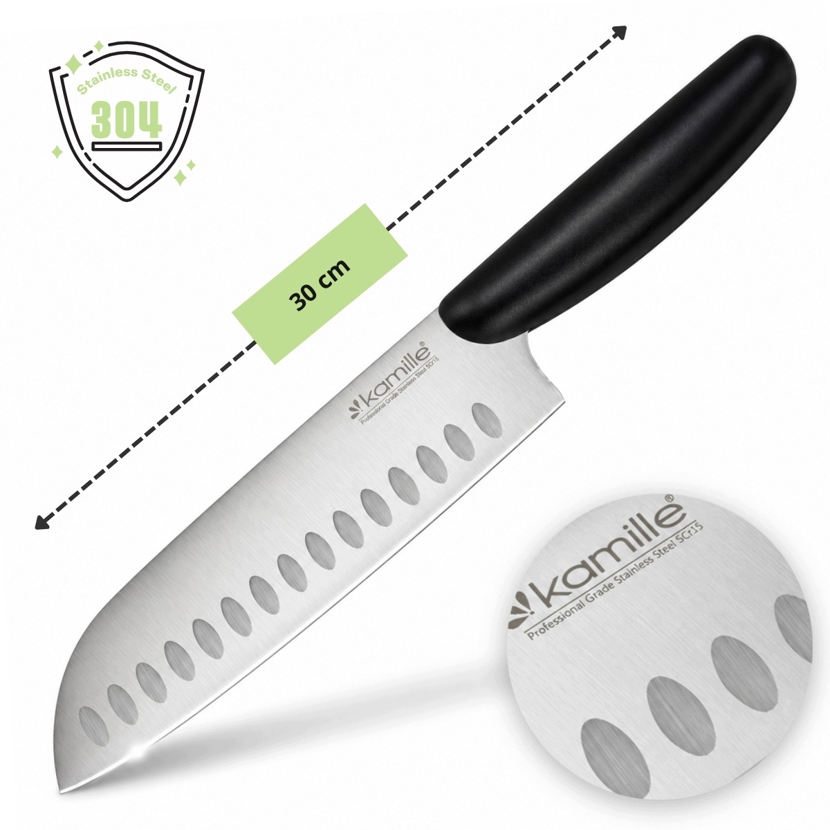 Ergonomiczna rękojeść noża kuchennego Santoku Kamille